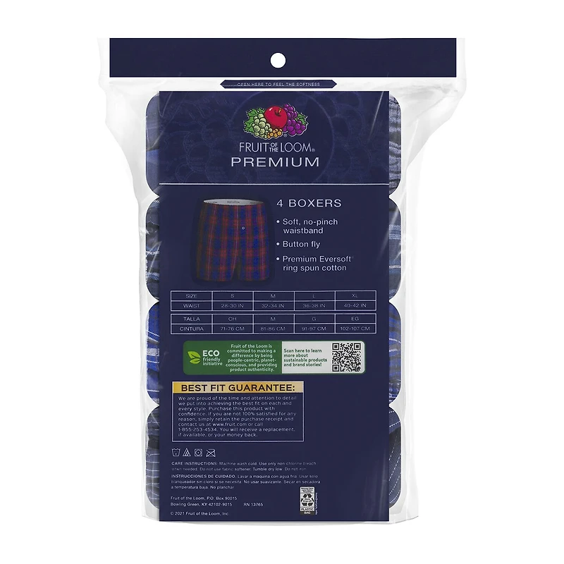 Fruit of the Loom Premium Cotton Mens 4 Pack Boxers Jc4p591