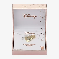 Disney Classics Ohana Charm Womens Cubic Zirconia Pure Silver Over Brass Heart 16 Inch Pendant Necklace