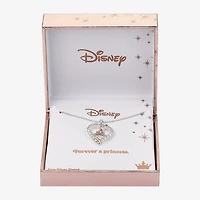 Disney Classics Womens Cubic Zirconia Pure Silver Over Brass Crown Heart 16 Inch Pendant Necklace