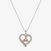 Disney Classics Womens Cubic Zirconia Pure Silver Over Brass Crown Heart 16 Inch Pendant Necklace