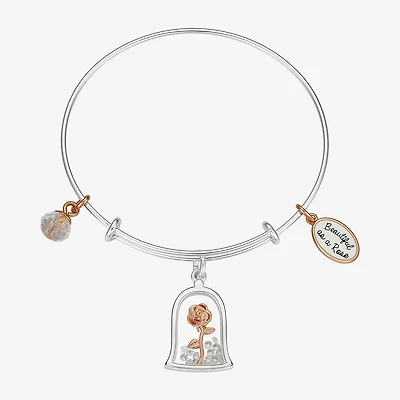 Disney Classics Womens Cubic Zirconia Pure Silver Over Brass Flower Beauty and the Beast Belle Princess Bangle Bracelet