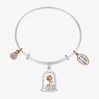 Disney Classics Womens Cubic Zirconia Pure Silver Over Brass Flower Beauty and the Beast Belle Princess Bangle Bracelet