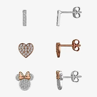 Disney Classics Pave Womens Cubic Zirconia Minnie Mouse 3 Pair Earring Set