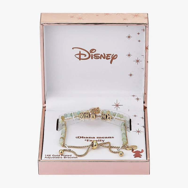 Disney Classics Ohana Beaded Womens Cubic Zirconia Flower Lilo & Stitch Bolo Bracelet