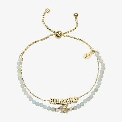 Disney Classics Ohana Beaded Womens Cubic Zirconia Flower Lilo & Stitch Bolo Bracelet