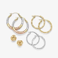 14K Tri-Tone Gold Diamond-Cut Round Hoop Earrings