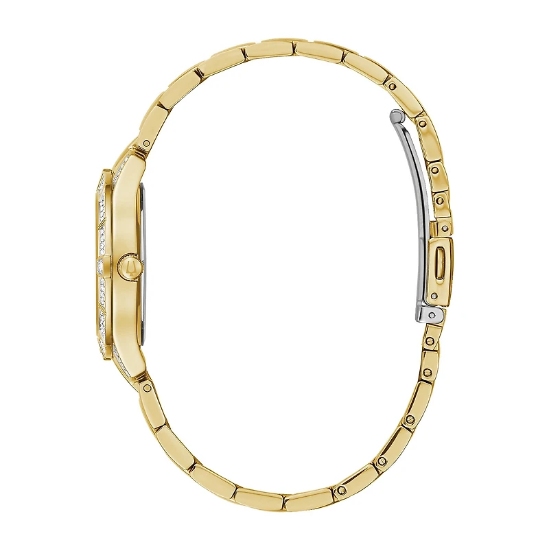 Bulova Crystal Womens Crystal Accent Gold Tone Stainless Steel Bracelet Watch 98l283