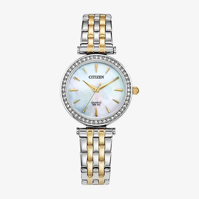 Citizen Quartz Womens Crystal Accent Two Tone Stainless Steel Bracelet Watch Er0216-67d
