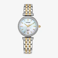 Citizen Quartz Womens Crystal Accent Two Tone Stainless Steel Bracelet Watch Er0216-67d