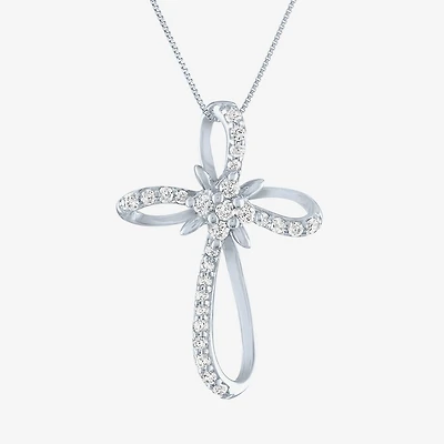 (H-I / I1) Womens 1/3 CT. T.W. Lab Grown White Diamond 10K Gold Cross 18 Inch Pendant Necklace