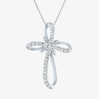 (H-I / I1) Womens 1/3 CT. T.W. Lab Grown White Diamond 10K Gold Cross 18 Inch Pendant Necklace