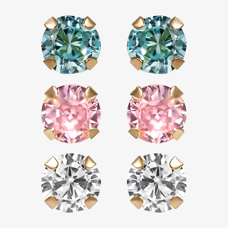 Girls 14K Gold Multicolor Cubic Zirconia 3-pr. Earring Set
