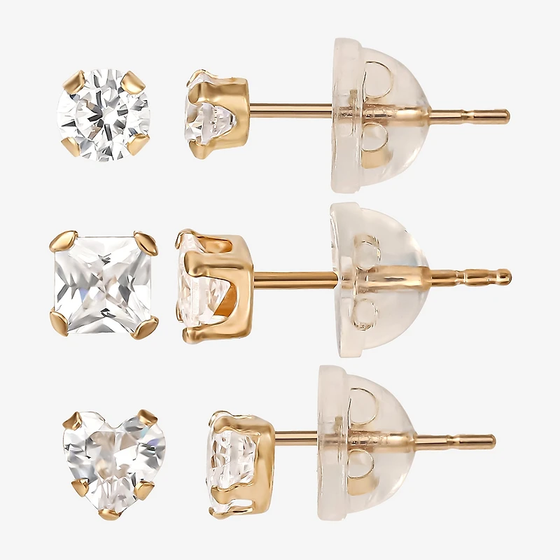 Childs 14K Gold Cubic Zirconia Stud Earring Set