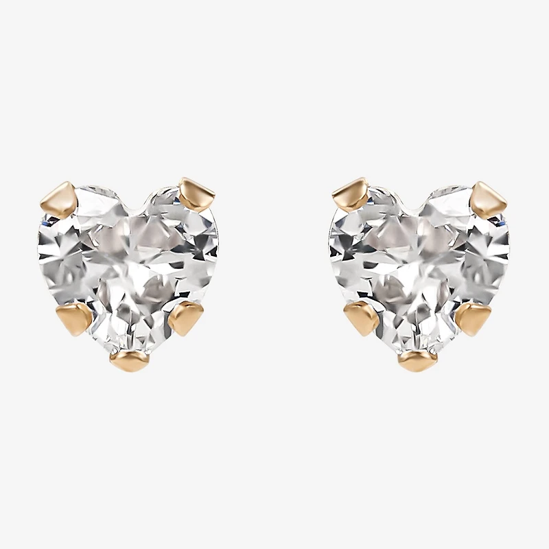 Girls Cubic Zirconia Heart Stud Earrings