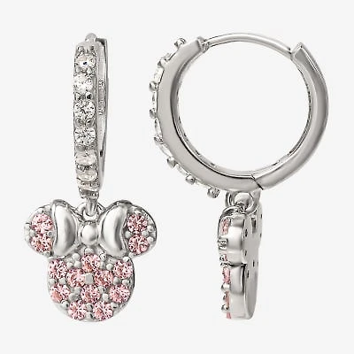 Disney Collection Pink Cubic Zirconia Sterling Silver 16.2mm Minnie Mouse Stud Earrings