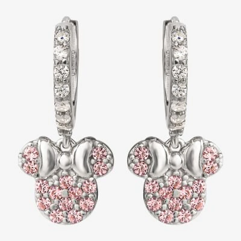 Disney Collection Pink Cubic Zirconia Sterling Silver 16.2mm Minnie Mouse Stud Earrings