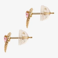 Pink Cubic Zirconia 14K Gold 7.6mm Heart Stud Earrings