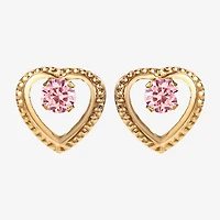 Pink Cubic Zirconia 14K Gold 7.6mm Heart Stud Earrings