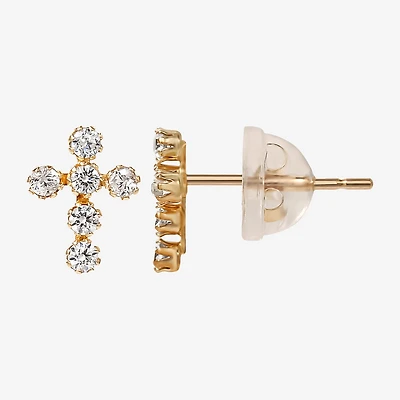 Cubic Zirconia 14K Gold 7.3mm Cross Stud Earrings