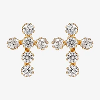Cubic Zirconia 14K Gold 7.3mm Cross Stud Earrings
