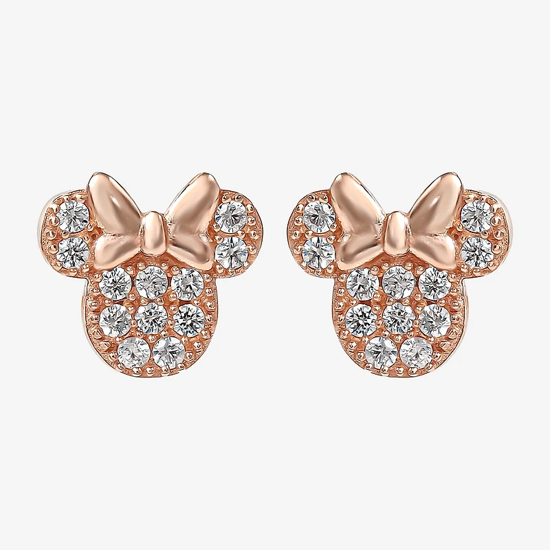 Disney Collection Cubic Zirconia 14K Gold Over Silver 8.9mm Minnie Mouse Stud Earrings