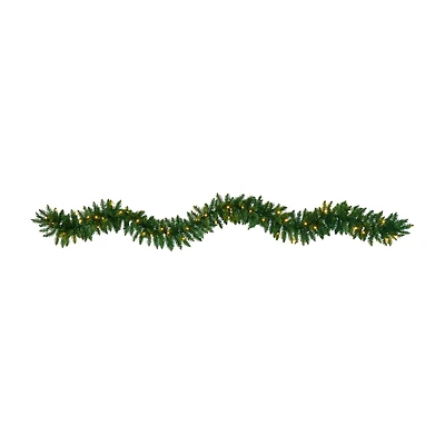 Nearly Natural 9ft. Christmas Pine Artificial Garland With 50 Warm White Led Lights Pre-Lit Wreath