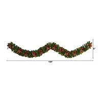 Nearly Natural 9ft. Bow And Pinecone Artificial Garland With 35 Clear Led Lights Pre-Lit Wreath