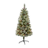 Nearly Natural 5 Foot Flocked Frosted Swiss Pine With Berries And 200 Clear Led Lights Pre-Lit Artificial Christmas Tree
