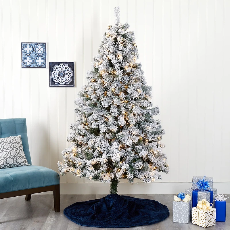 Nearly Natural 7 Foot West Virginia Flocked Fir With 350 Clear Led Lights Pre-Lit Artificial Christmas Tree