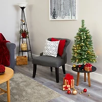 Nearly Natural 3 Foot Flocked Pine Pre-Lit Christmas Tree