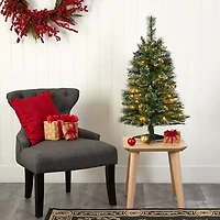 Nearly Natural 3 Foot Flocked Pine Pre-Lit Christmas Tree