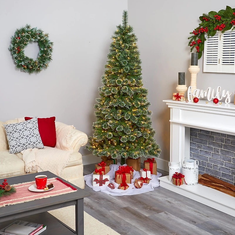 Nearly Natural 7 Foot Pre-Lit Pine Christmas Tree