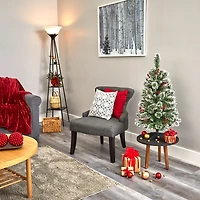 Nearly Natural 3 Foot Flocked Pine Pre-Lit Christmas Tree