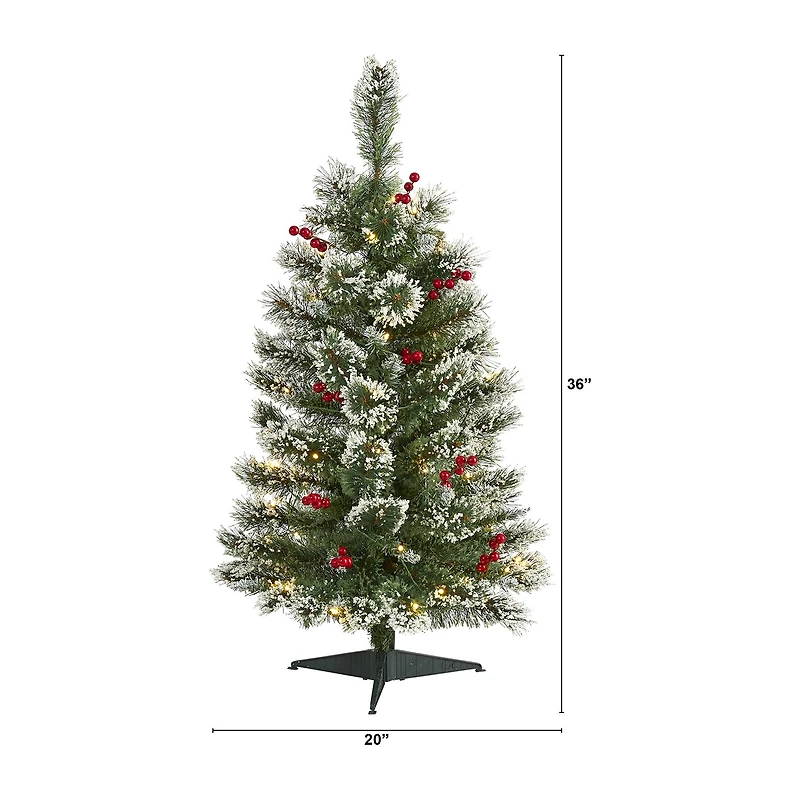 Nearly Natural 3 Foot Flocked Pine Pre-Lit Christmas Tree