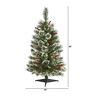 Nearly Natural 3 Foot Flocked Pine Pre-Lit Christmas Tree