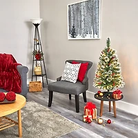 Nearly Natural 3 Foot Flocked Pine Pre-Lit Christmas Tree
