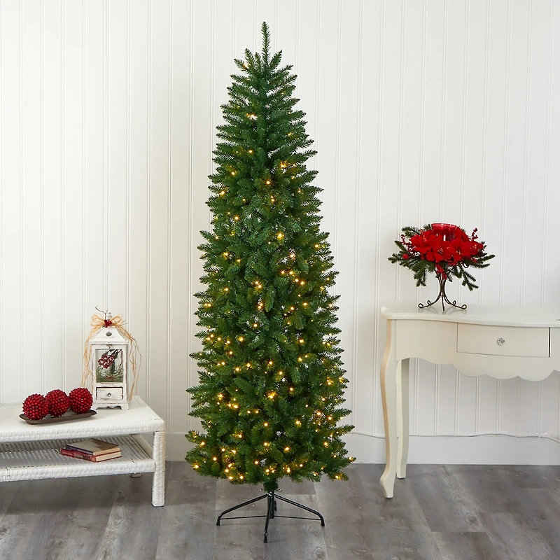 Nearly Natural 7 Foot Pre-Lit Pine Christmas Tree
