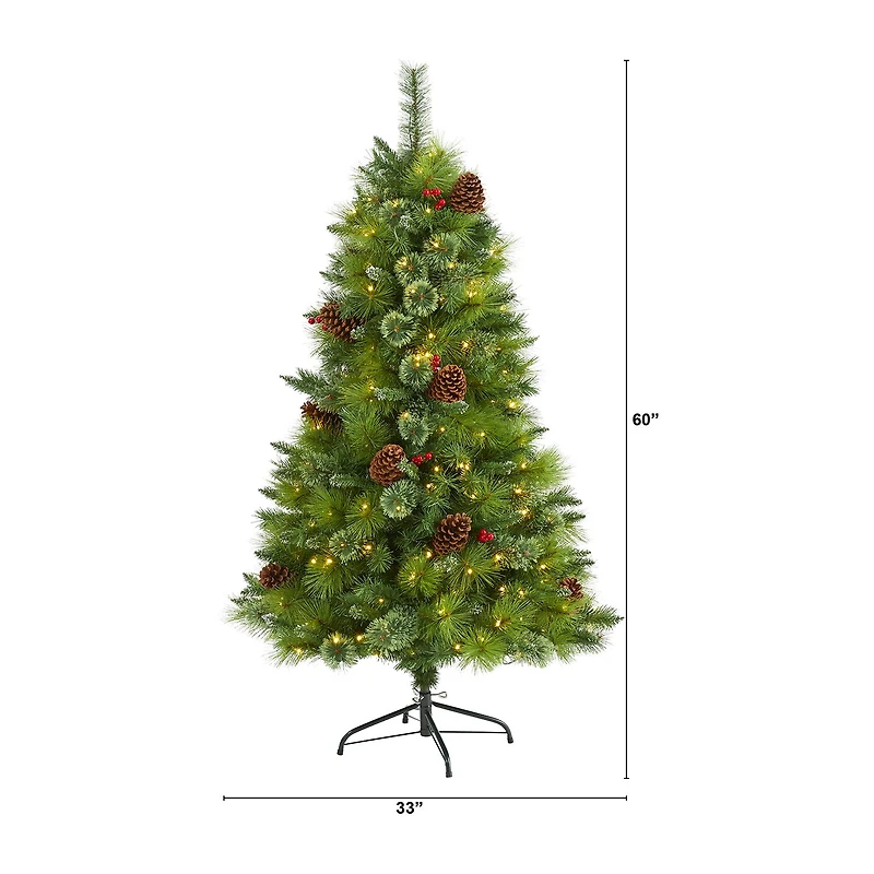 Nearly Natural 5 Foot Pre-Lit Pine Christmas Tree