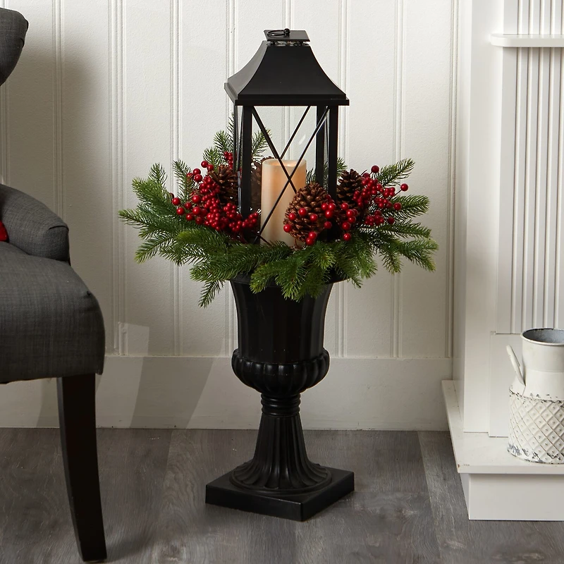 Nearly Natural Greenery Berries And Pinecone Lighted Tabletop Decor