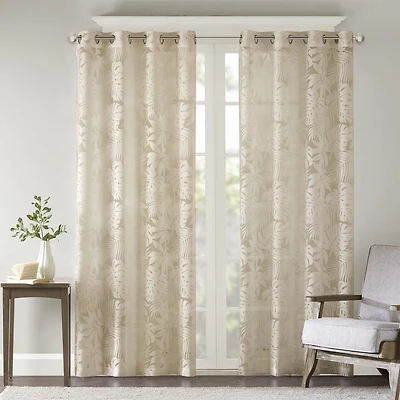 Madison Park Kauna Palm Leaf Grommet Top Sheer Single Curtain Panel