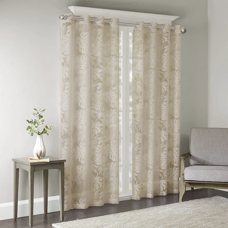 Madison Park Kauna Palm Leaf Grommet Top Sheer Single Curtain Panel