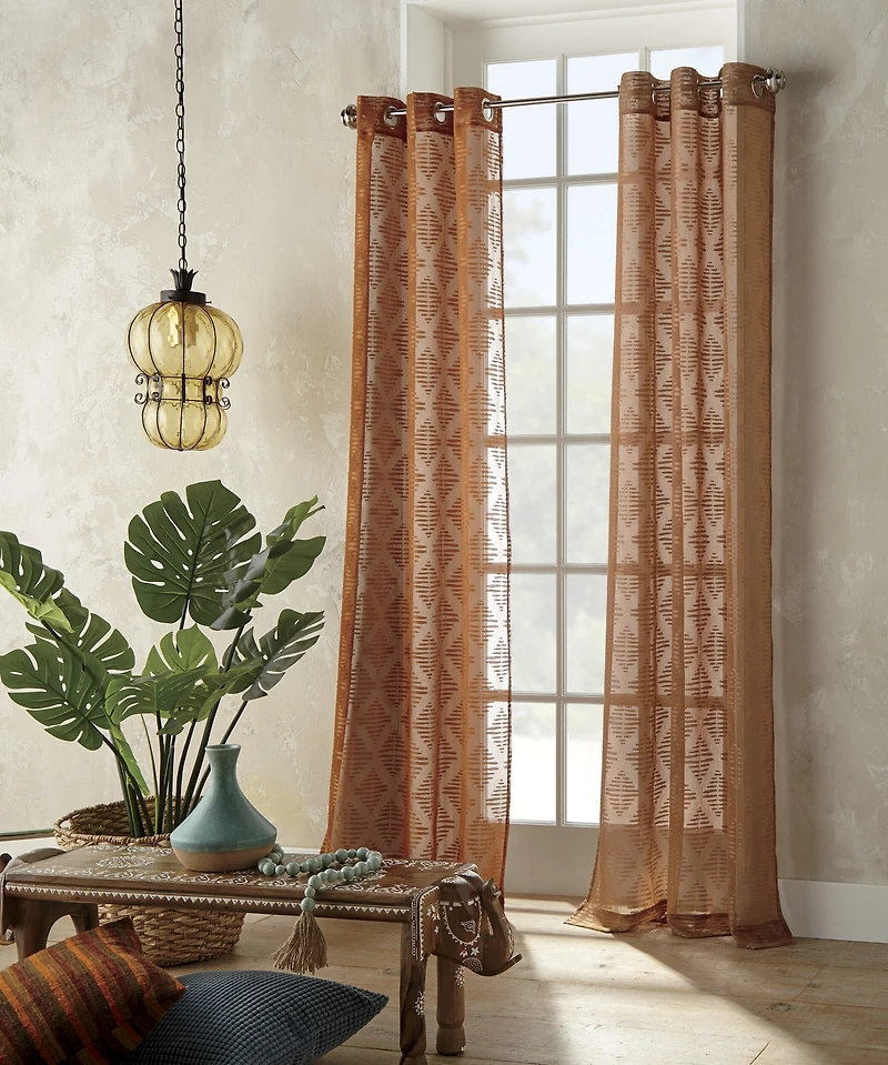 Distant Lands Diamond Clip Grommet Top Sheer Single Curtain Panel