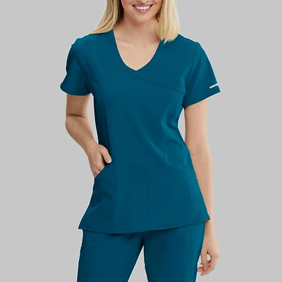 Skechers Sk102 Reliance 3-Pocket Crossover Womens V Neck Short Sleeve Tag Free Stretch Fabric Moisture Wicking Scrub Top