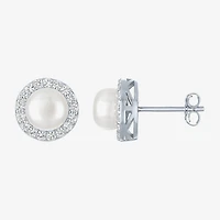 White Cultured Freshwater Pearl Sterling Silver 10mm Round Stud Earrings