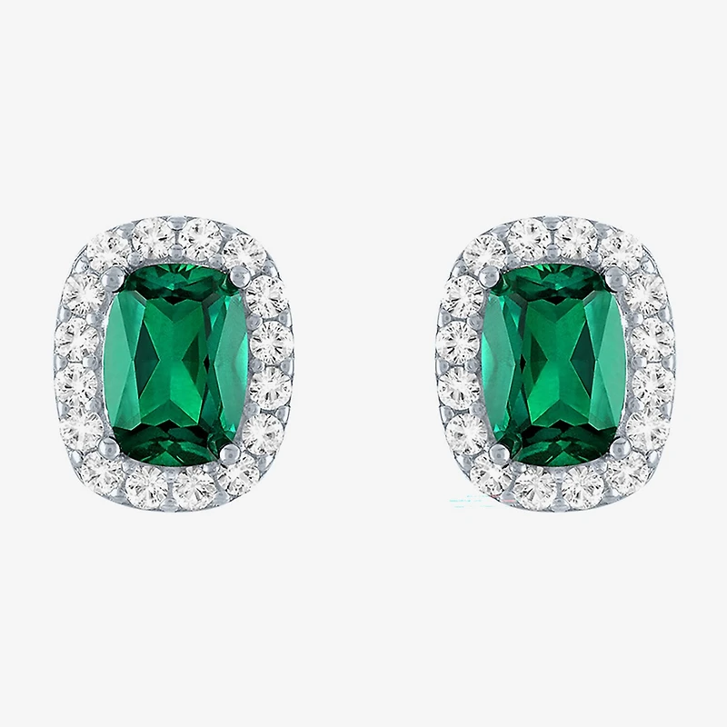 Lab Created Gemstone Sterling Silver 10.3mm Halo Stud Earrings