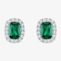 Lab Created Gemstone Sterling Silver 10.3mm Halo Stud Earrings