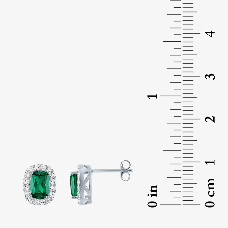 Lab Created Gemstone Sterling Silver 10.3mm Halo Stud Earrings