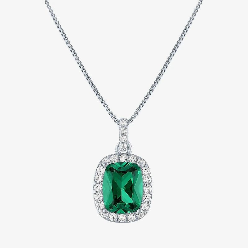 Womens Lab Created Gemstone Sterling Silver Halo Pendant Necklace