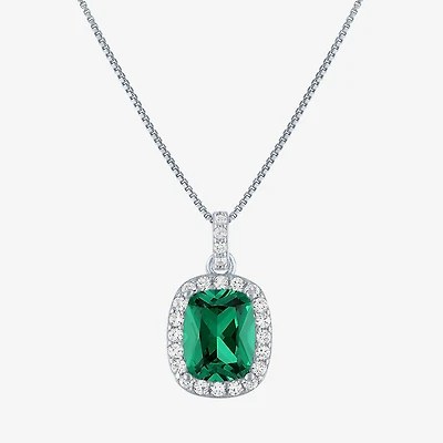 Womens Lab Created Gemstone Sterling Silver Halo Pendant Necklace