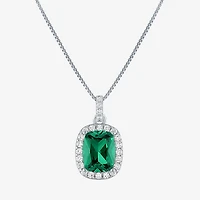 Womens Lab Created Gemstone Sterling Silver Halo Pendant Necklace